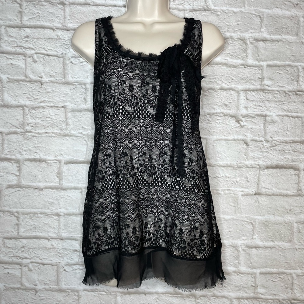 CAbi #552 Emily Lace Tank Top Women’s S Black Lined Sleeveless Blouse